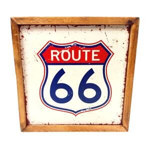 Home Decor ROUTE 66 American Classic Collection Metal Sign Decor Wood Fram